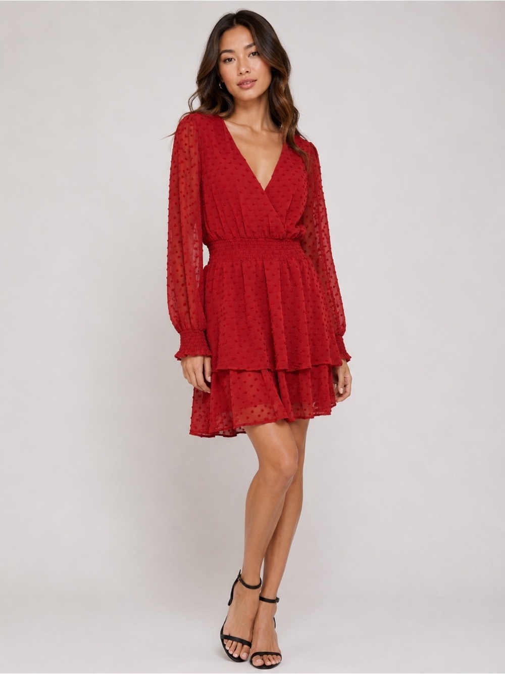 Devoted Red Swiss Dot V Neck Mini Dress BNWT Size L